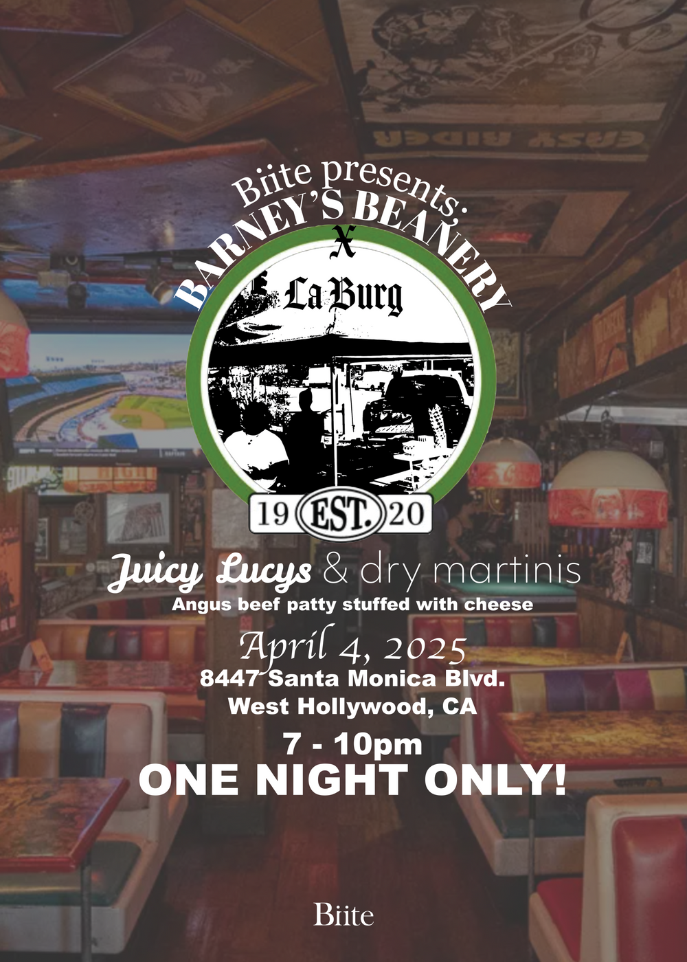 La Burg x Barney's Beanery: Juicy Lucys and Dry Martinis