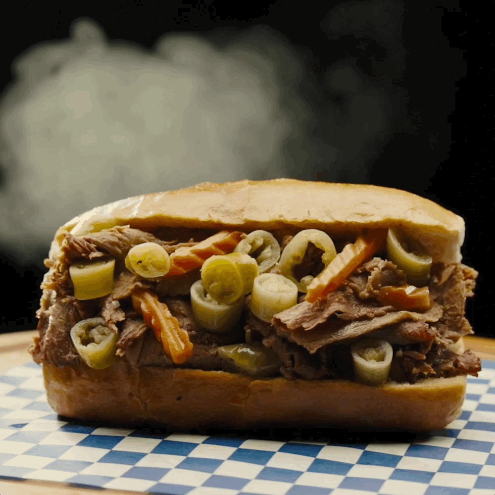 Smoked Italian Beef Sandwich by Comfy Pup and River Street BBQ