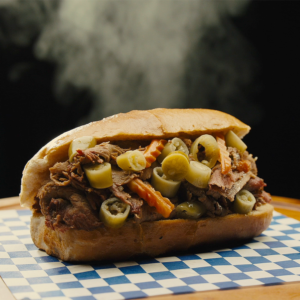 Smoked Italian Beef Sandwich by Comfy Pup and River Street BBQ