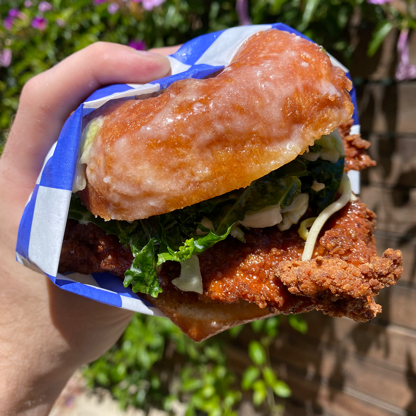 The Donut-Give-AF Fried Pork Glazed Donut Sandwich Combo Meal